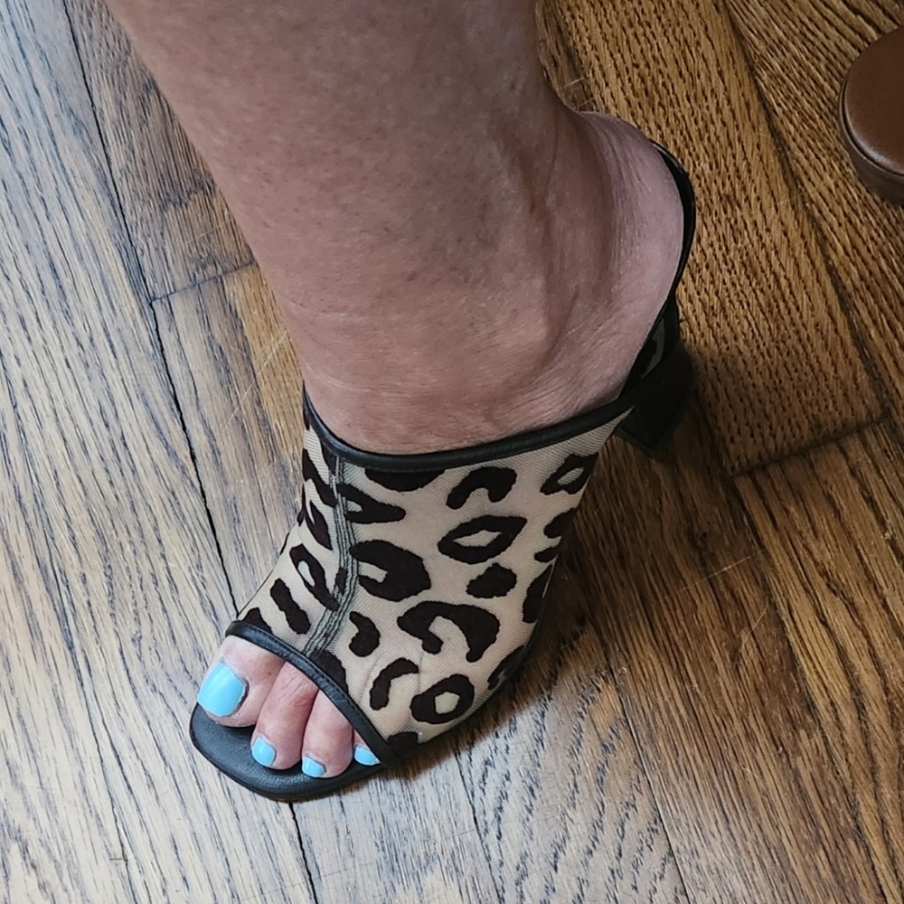 Enzo Angiolini Leopard-Print Open-Toe Mules in Brown and Black - Picture 12 of 12